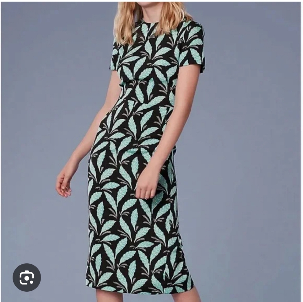 Diane von Furstenberg Mason black floral leaf print midi silk dress size 10